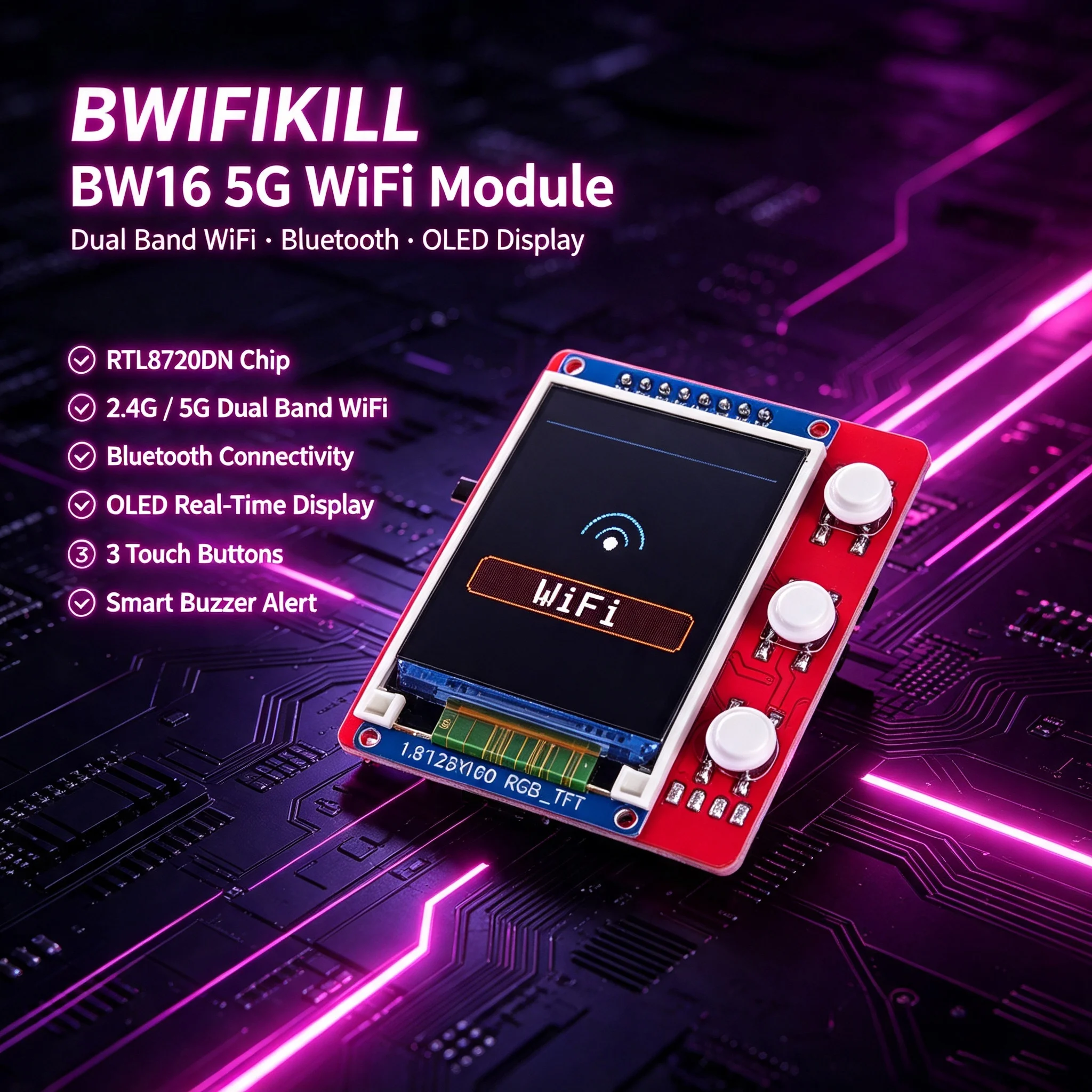 New BWifiKill BW16 5G WiFi Module, RTL8720DN GPIO Module, 2.4G/5G Network Testing Tool, Pre-Flashed Firmware from PepeAngell