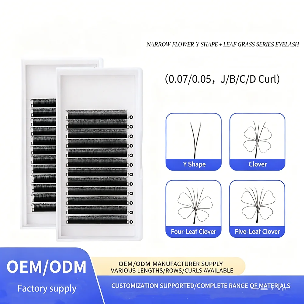 10PCS V Shape Velvet False Eyelash Extensions Soft Fine YY Lash Single Strand Clover Style