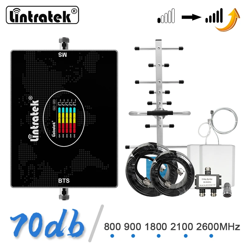 

Lintratek Five 5-Band Signal Booster 4G B28 700 2600 DCS 1800 Cellular Amplifier 3G 2100 2G B8 GSM 900 70db Cellphone Repeater