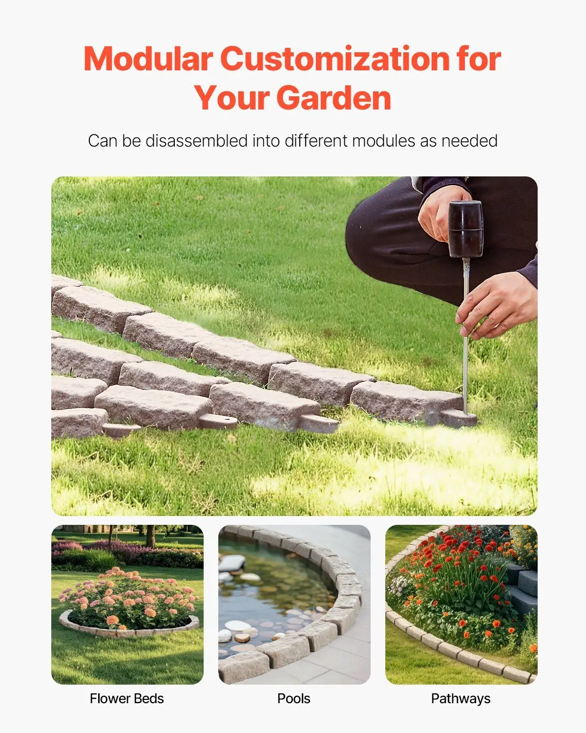 حواف المناظر الطبيعية من الحجر الصناعي مقاس 46.4 × 2.2 بوصة تصميم الطوب المرن مع مسامير مرساة لحديقة الحديقة وحدود الممر #3