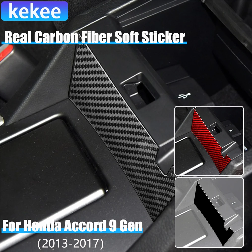 Real Carbon Fiber Car Accessories Center Console Armrest Panel Cover Soft Sticker For Honda Accord 9th Gen 2014 2015 2016 2017