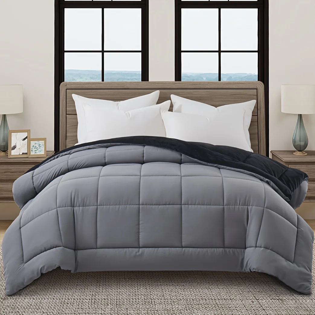 WQSPRINGDouble‑Sided Flannel Fleece Comforter, Comfortable Warmth Bedding Quilt, Wrinkle & Shrink Resistant Home Bed Quilt