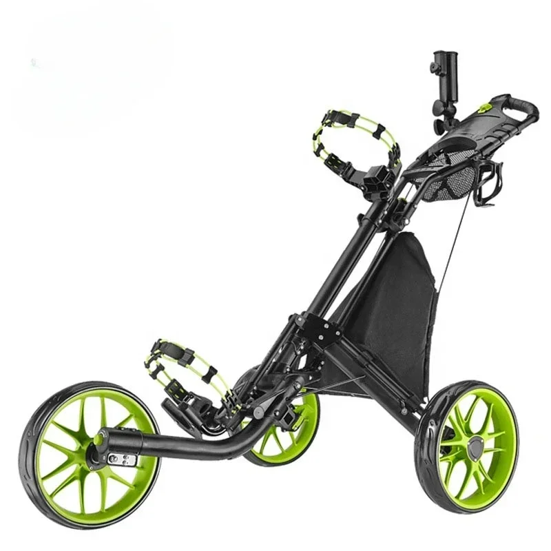 

Golf Trolley 3 Wheels Aluminum Folding Height Adjustable Golf Push Trolley with Umbrella Holder Waterproof Bag