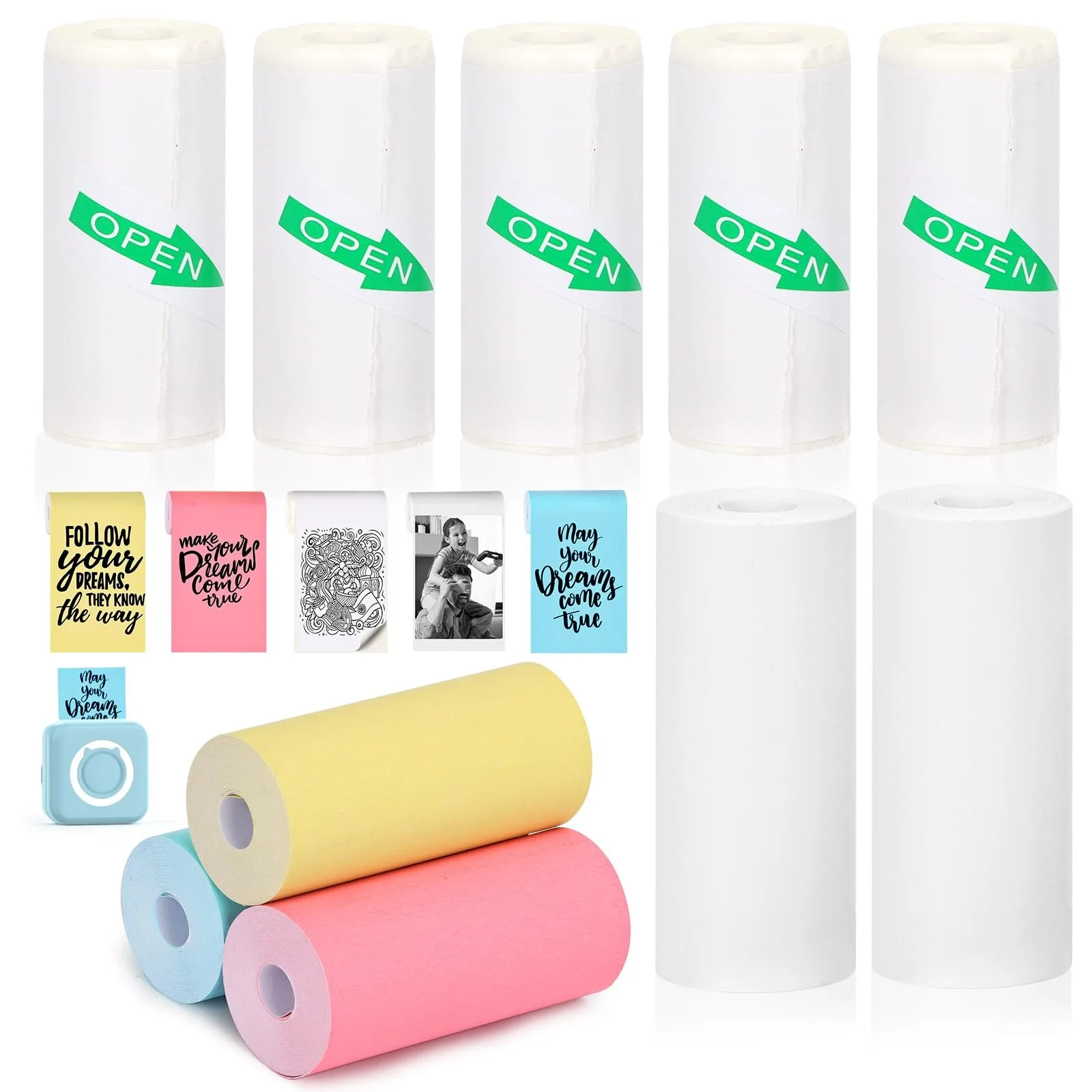 Mini Printer Paper Thermal Printer Sticker Paper for M02/T02 and 57mm Sticker Printer, 57x25mm, for Photo Journal Notes Memo