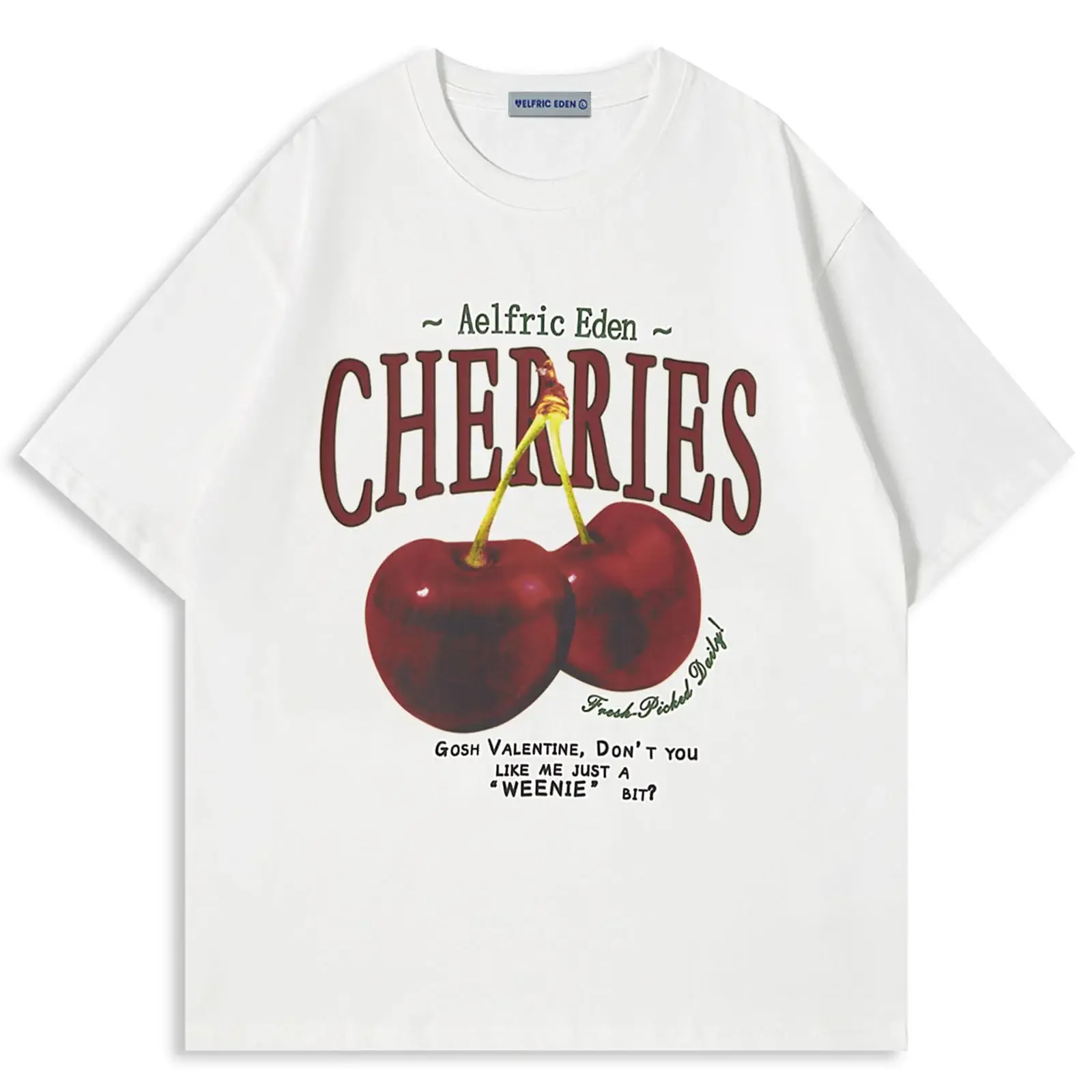 Aelfric Eden Oversized T Shirt Cherries Print Casual Summer  Top Cotton Cute vintage Washed Stylish Stretched Unisex Slightly