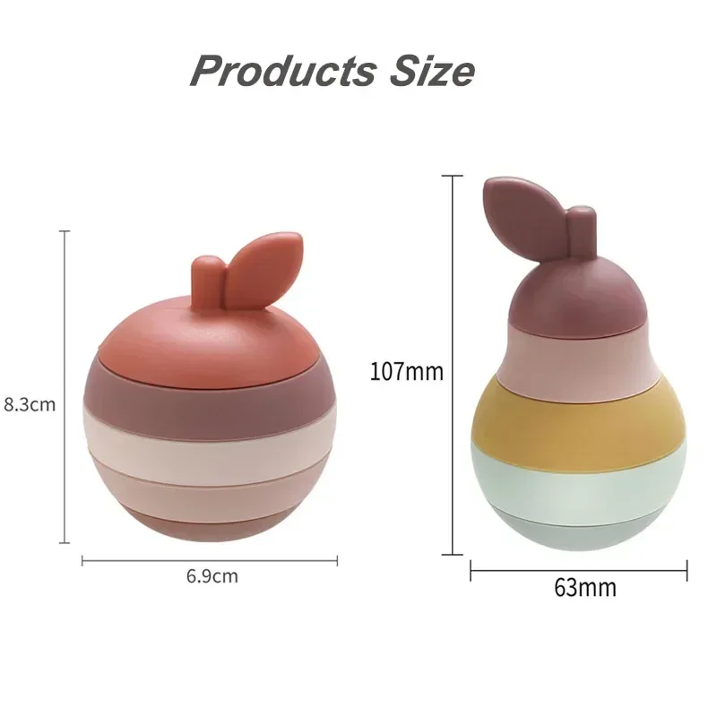 Empilhamento forma de fruta brinquedo educativo de silicone bpa livre bonito silicone maçã forma de pêra design bom para crianças brinquedo de desenvolvimento cerebral