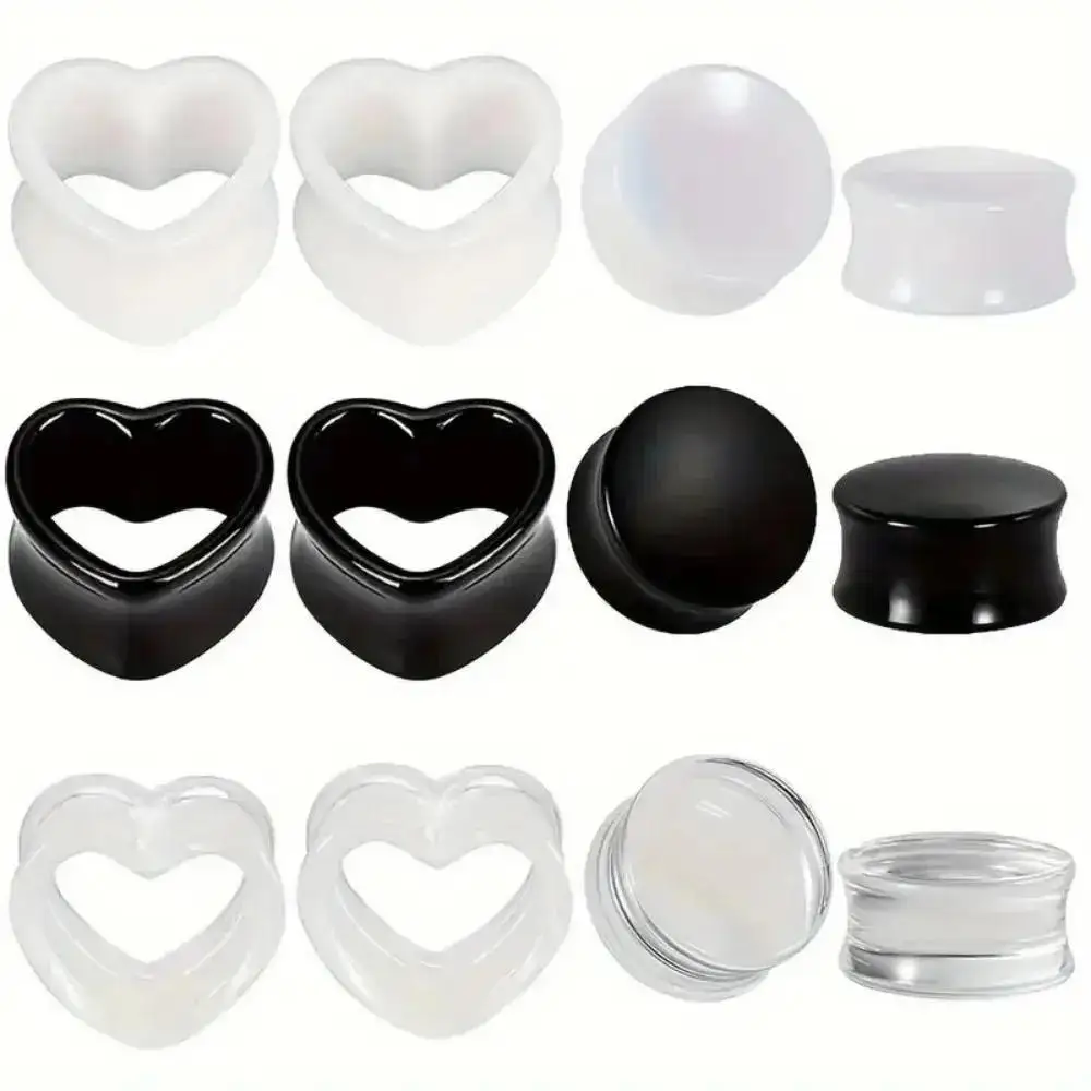 2Pair-Heart Round Acrylic Ear Plugs Ear Gauges Double Flared Flesh Tunnels Earrings Earlobe Ear Stretchers Expander Kit Ear