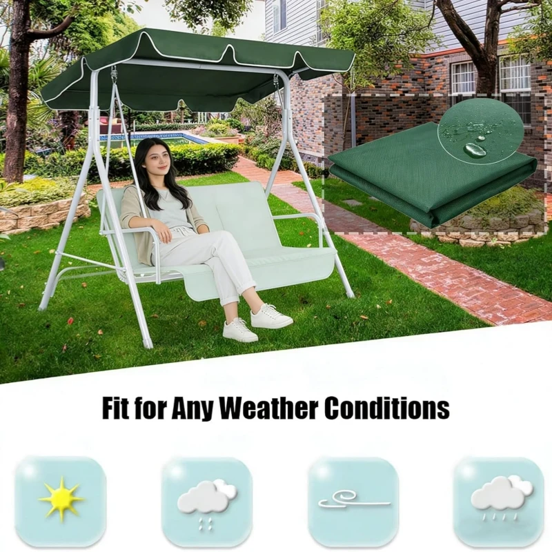 Replacement Green Swing Canopy, Waterproof Oxford Fabric Top Cover for 3-Seater Outdoor Porch Garden Swing Chair Multiple Sizes