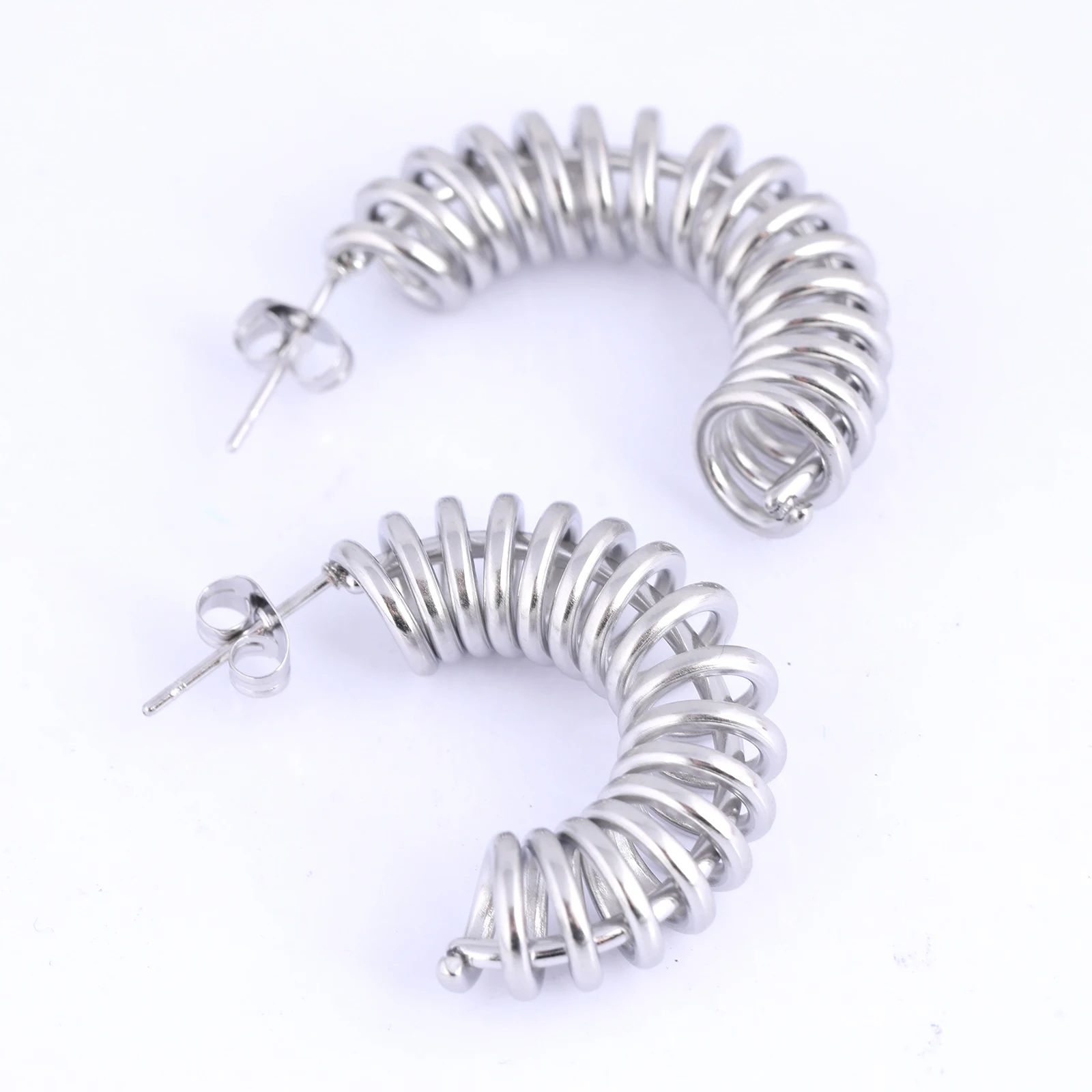 

6pcs Stainless Steel Half Hoop Spiral Wire Earring Posts Studs Diy Ear Connector Findings For Jewelry Making Supplies