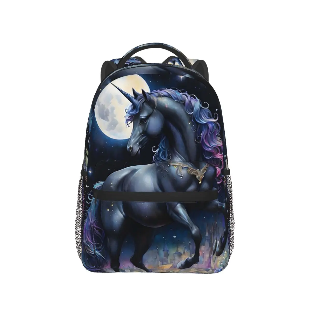 

Enchanted Black Horse In Flowers Backpack Hot Sale Daypack Large Capacity Kids BookBag School Bag Shoulder Bags for Men Women