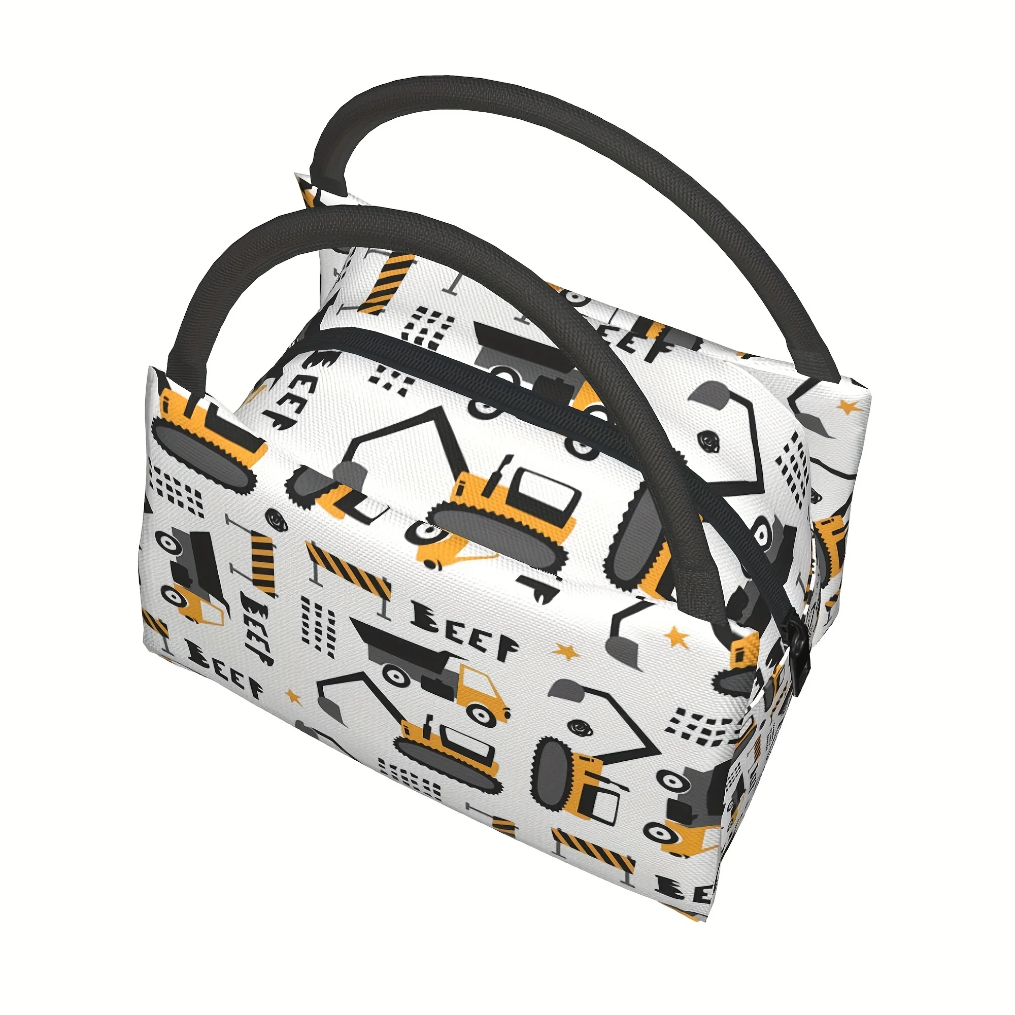 1pc Excavator Truck Pattern Reusable Cooler Bag, Insulated Lunch Bag, for Camping Picnic Beach Suitable for School