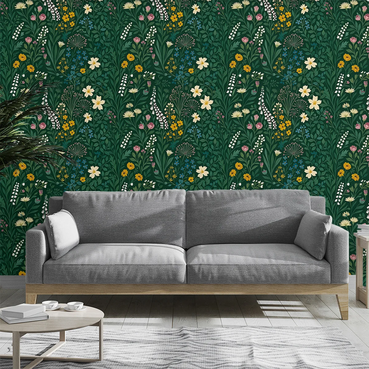 Green Wild Floral Leaves Peel and Stick Wallpaper Waterproof Removable Botanical Wall Paper Sticker Roll for Living Room Cabinet