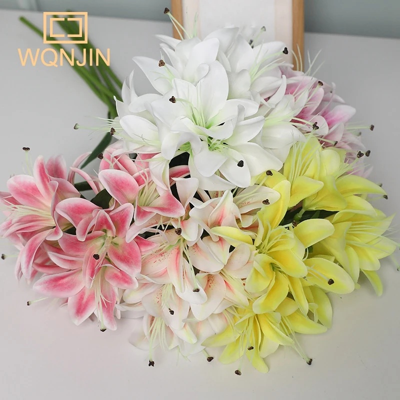 1 Bündel simulierte 10-köpfe lange Zweige Lilie Hochzeit Zuhause, Eingangsdekoration, Fotografie-Requisiten, Seidenblumenstrauß – Detail 3