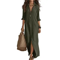 Casual Long Sleeve Loose Maxi Dress Women 2026 Summer Solid Color Turn-down Collar Beach Long Dresses Elegant Vestidos - Image 4