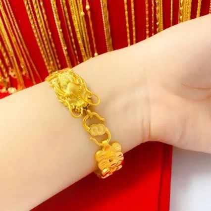 

High quality pure gold AU750 dragon row 24k bracelet three-dimensional dragon 999 real gold watch chain jewelry for men