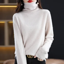 Autumn Women's New Lace Pile Collar Wool Loose Pullover Knit Bottoming Shirt High Round Neck Pure Wool Sweater