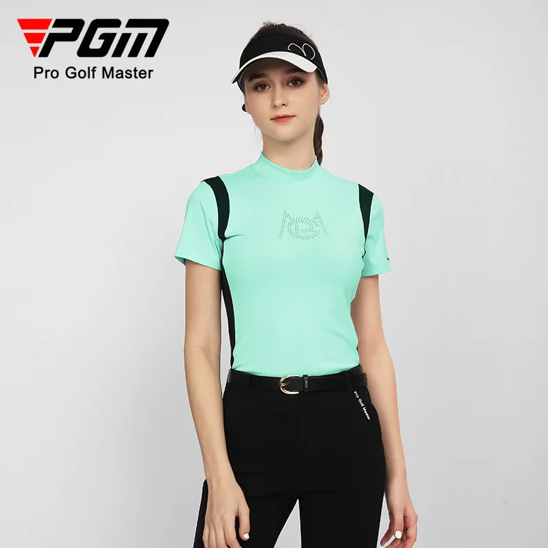 

Pgm Women's Golf Short Sleeve T-shirt Sports leisure Summer Mock Neck Sports Stretch Top Shirts women's golf wear 2024 Yf559