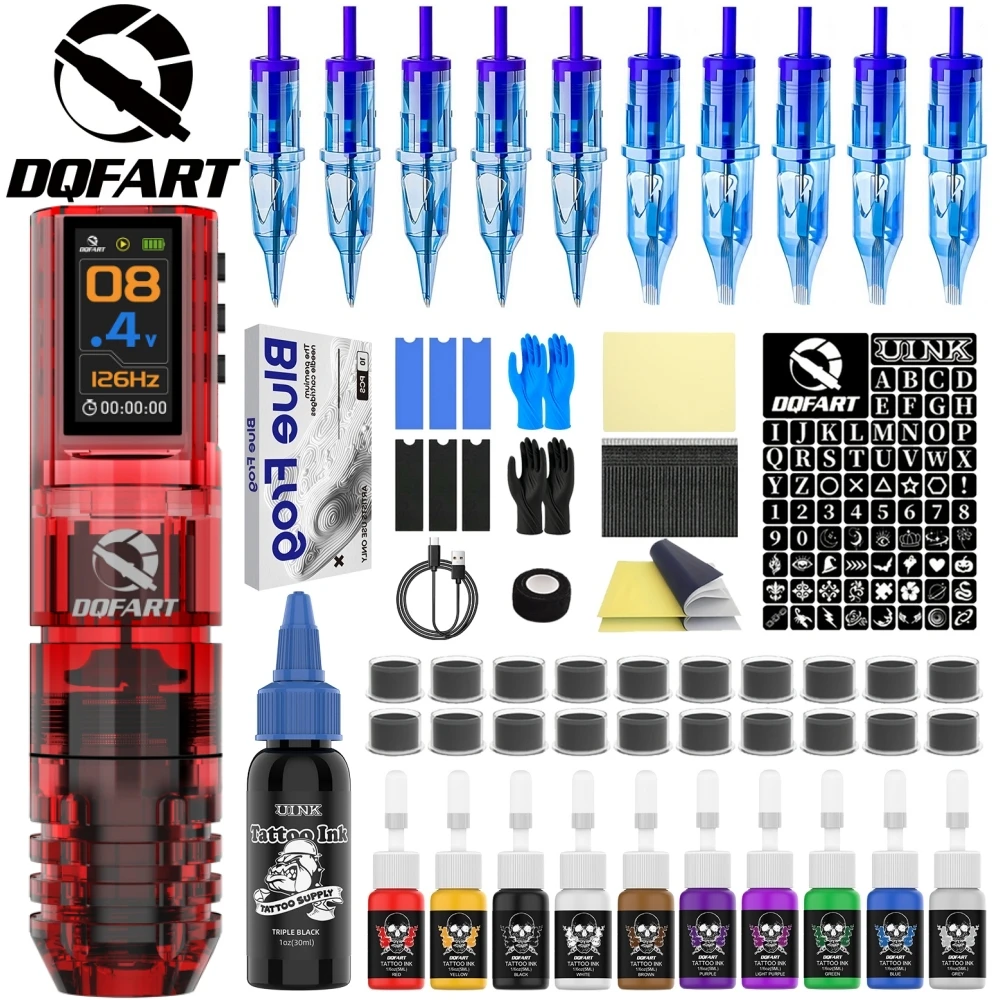 DQFART P3 Kit Electric Wireless Tattoo Machine Tattoo Artists Supplies Accessories Tattoo Ink Tattoo Needles Green Soap Beginner