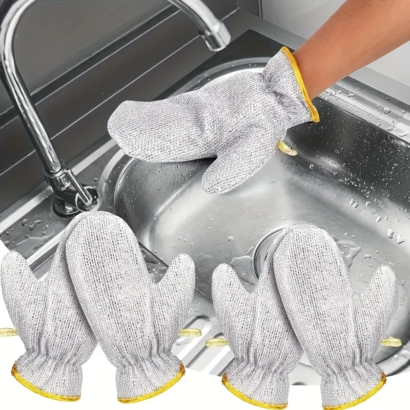 2pcs Multifunctional Wire Cleaning Gloves Non-Scratch Dishwashing Gloves Reusable Kitchen Cleaning Tools for Pots Pans Sinks