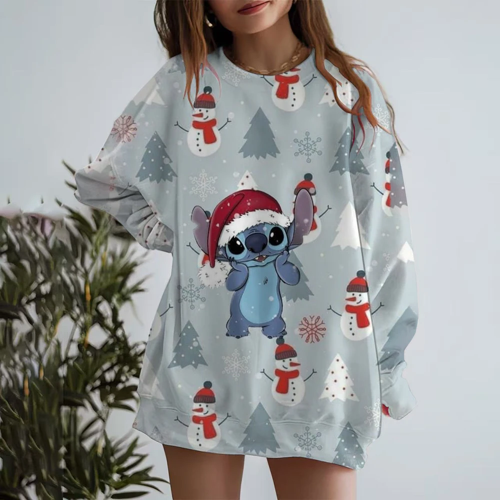 Ladies' Disney Stitch printed sweatshirt, spring and autumn round neck pullover, Korean loose fitting clothing, retro Harajuku K