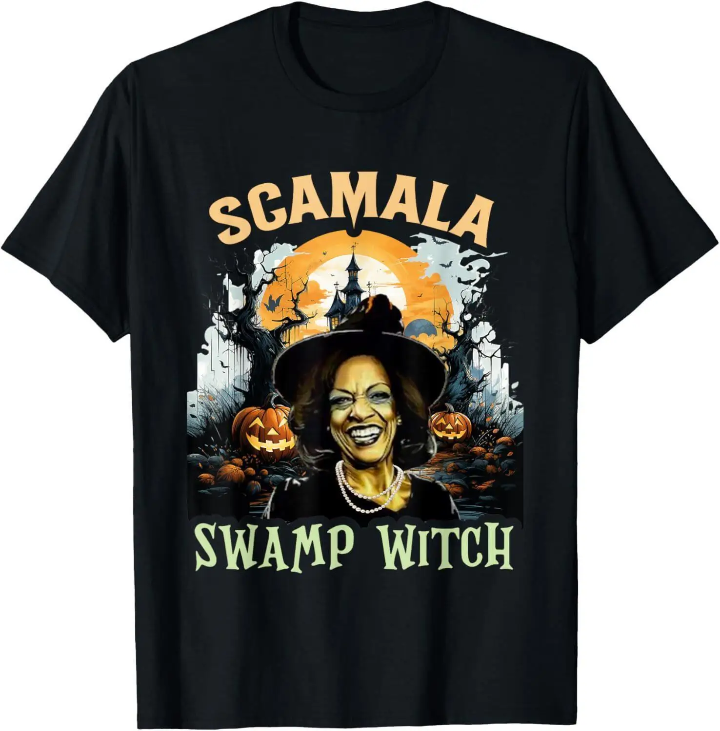 scamala kamala harris Unmasked swamp Witch halloween 2024 T-Shirt