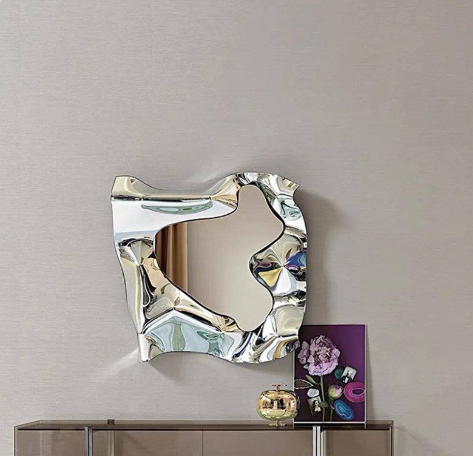 Light luxury simple stainless steel wall decoration living room background wall art decoration irregular mirror luxury wall deco