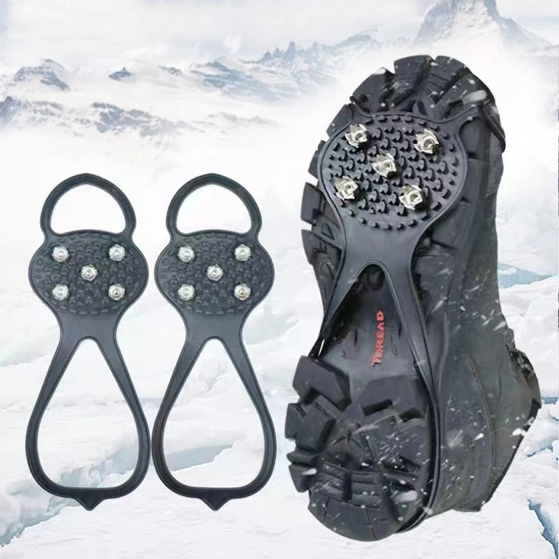 5 Teeth Ice Gripper For Shoes Women Men Crampons Ice Gripper Spike Grips Cleats For Snow Studs Non-Slip Climbing Hiking Covers