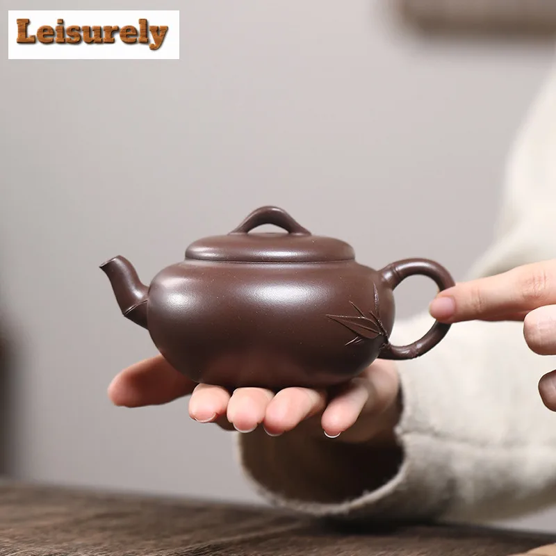 

200ml Handmade Yixing Purple Clay Teapots Handmade Bamboo Pot Raw Ore Purple Mud Kettle Chinese Zisha Tea Set Teaware Supplies