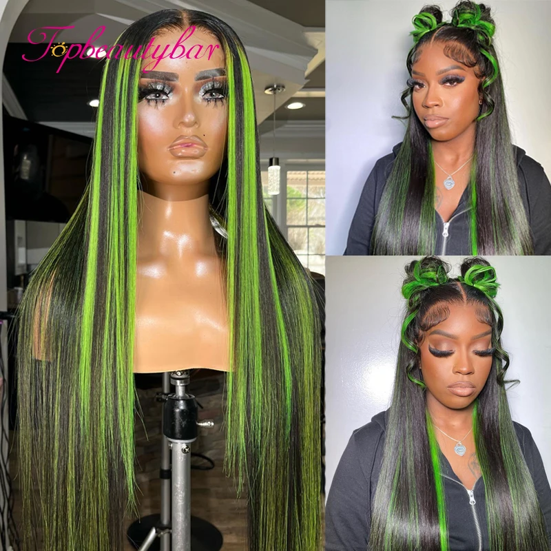 

Highlight Green Color 180% 13x6 Lace Front Wigs Brazilian Remy Hair Straight Human Hair Wig 13x4 Glueless Lace Wigs for Women