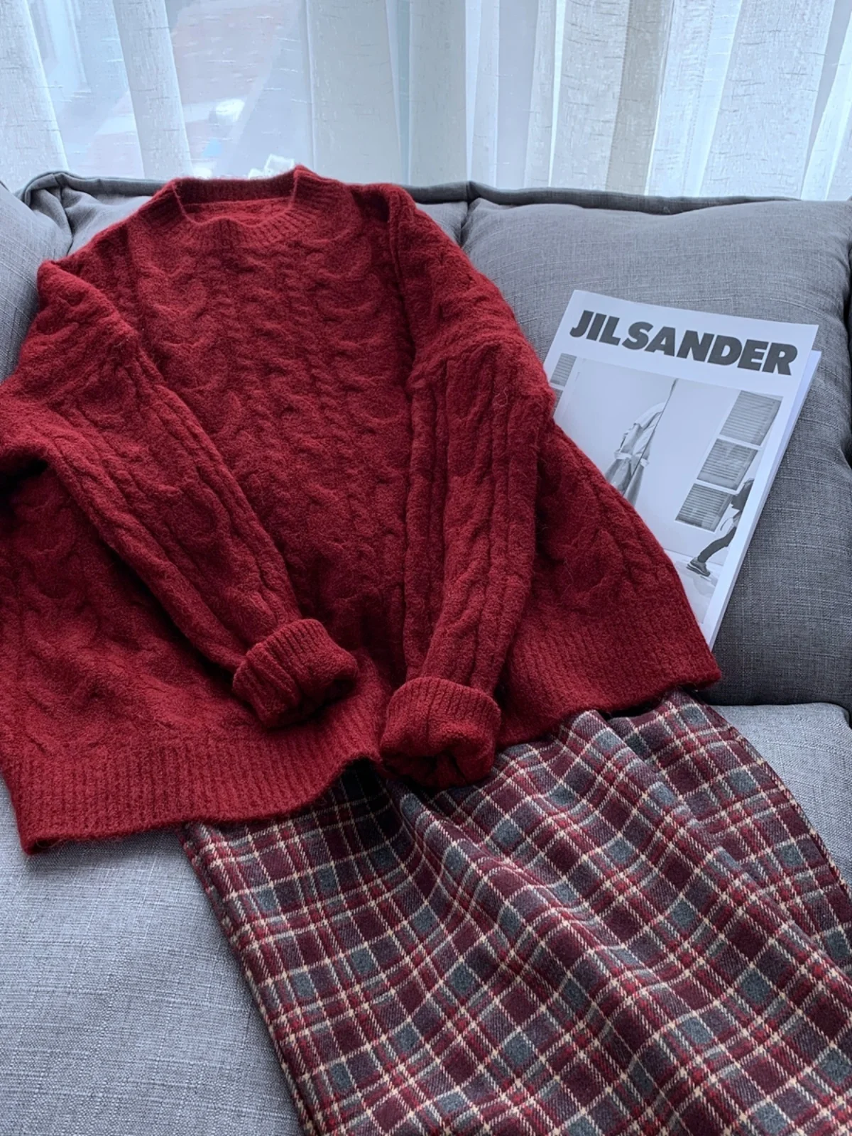 

Thiened Handmade Large Sweater Pure Red Spring Sle Overhead Girl's Clothing round Ne Commute Sle Other 00% Material