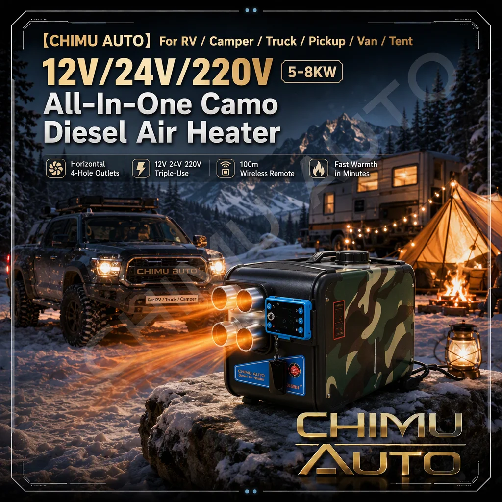 【CHIMU AUTO】For RV Camper Truck 12V 24V 220V 5-8KW Camo Fuel Air Heater All-In-One 4-Hole Horizontal Parking Cabin Heater Kit