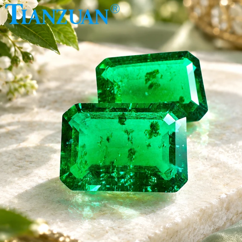 9# Muzo Lab Grown Emerald Rectangle Shape Emerald cut Hydrothermal Emerald with Cracks and Inclusions with AGL Certificate