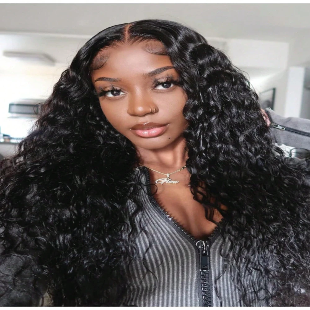 

Парик с кружевной передней частью 13x4 HD, 250 плотности, из натуральных человеческих волос, с эффектом водной и глубокой волны, для женщин, в стиле Wet and Wavy