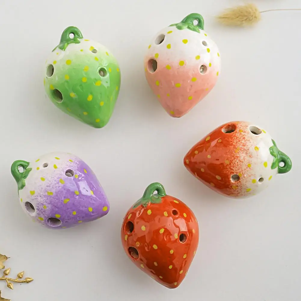 

YFASHION Cartoon Ocarina 6-hole Alto C-tune Shell Strawberry Shape Ocarina Beginner Teaching Toys Ceramic Pendant