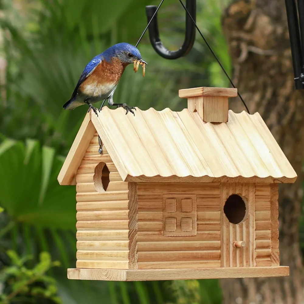 

Bird House Outside,Outdoor Bird Houses, Natural Wooden Bird Hut Clearance 2 Hole Bluebird Finch Cardinals 2 Rooms Hanging