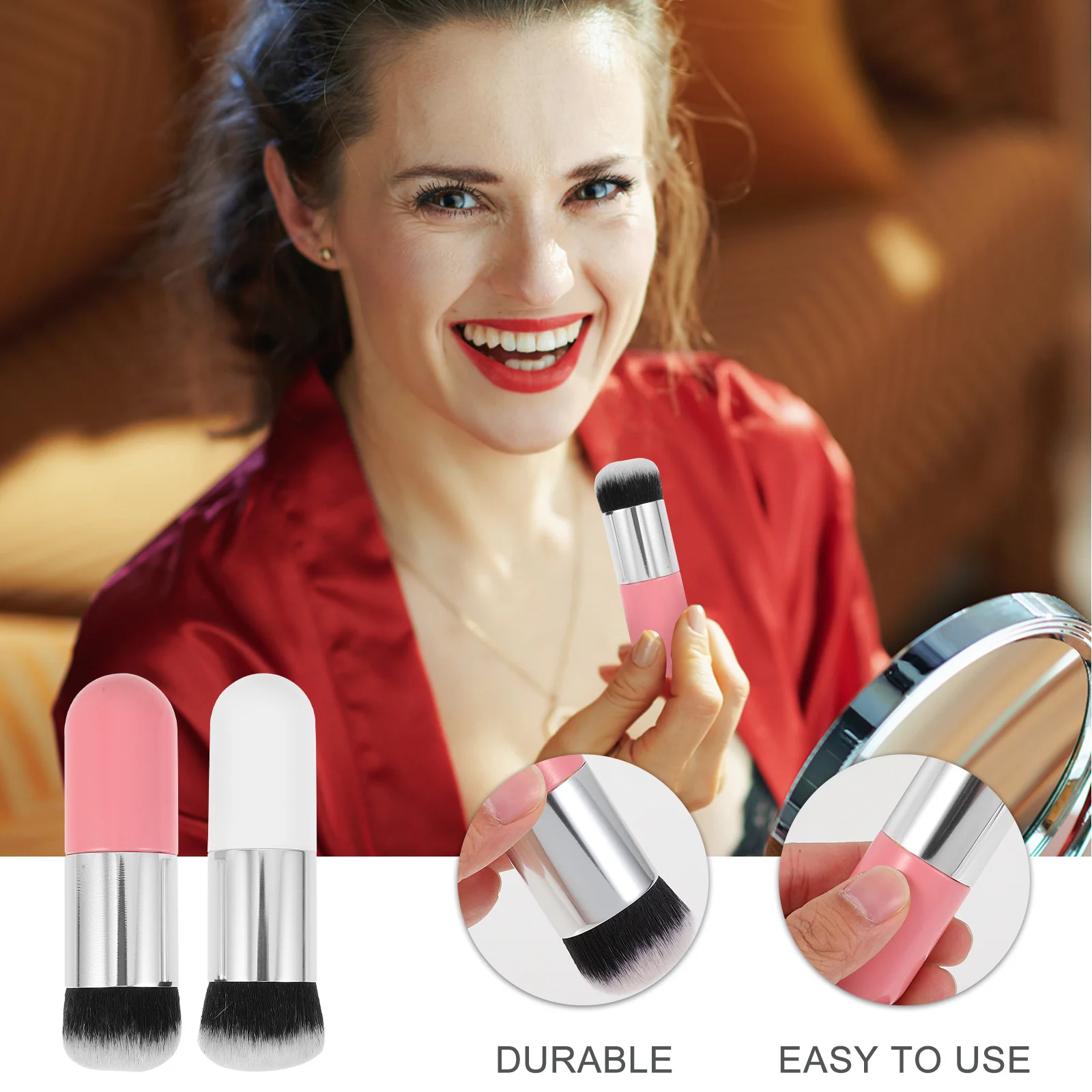 Juego de brochas de maquillaje de 2 uds., pelo sintético Premium, base suave de alta densidad, herramienta para colorete en polvo para mujeres y niñas