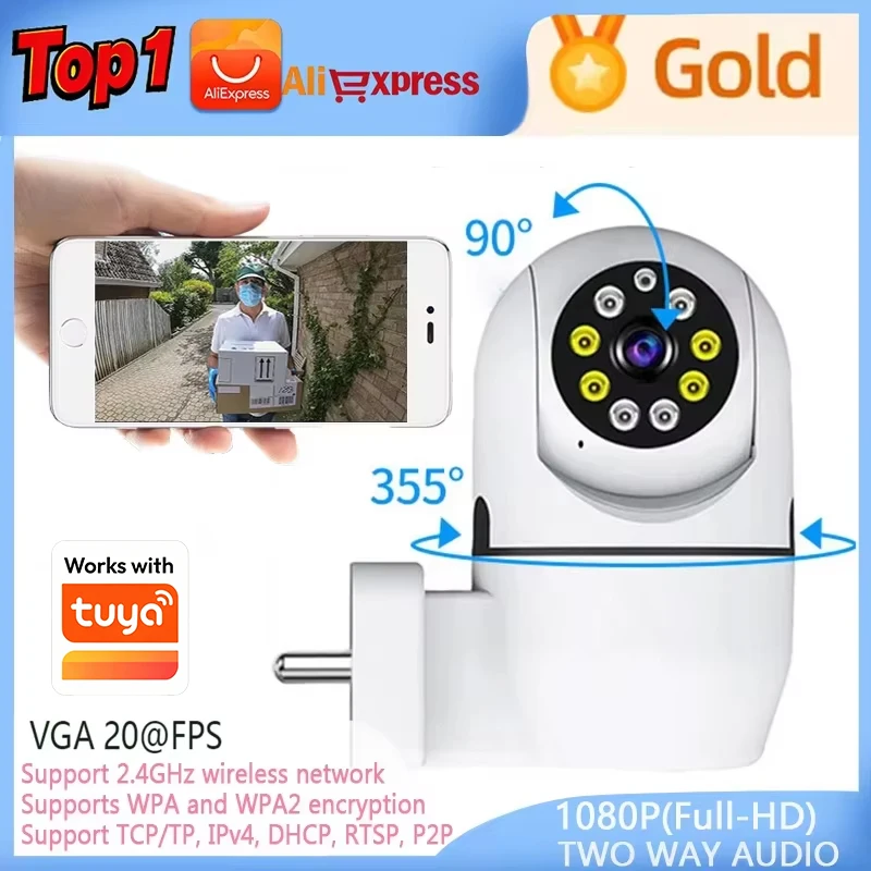 Tuya 1080P HD 360° Security Cameras WiFi IP Camera Wireless Two-way Audio Night Vision Motion Detection Security Dome Camera