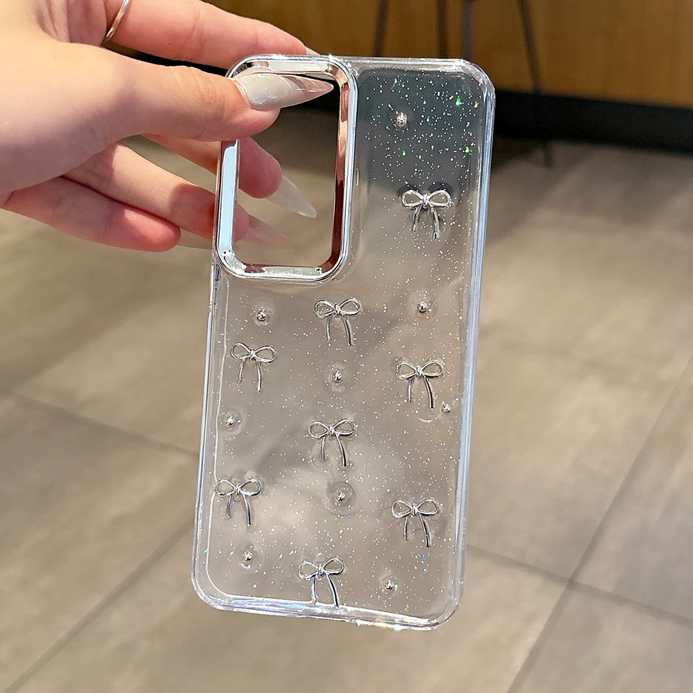 Niedliche 3D-Handyhülle mit silbriger Schleife für Samsung Galaxy A16 A25 A35 A56 A55 A54 A05S, weiche, stoßfeste, transparente Abdeckung, Epoxidharz-Hülle – Detail 7