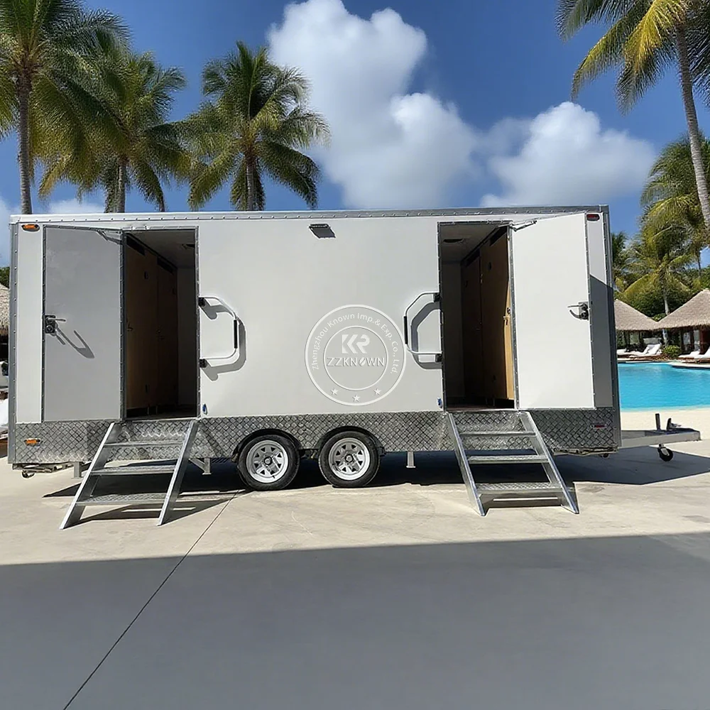 Luxury VIP Restroom Outdoor Shower Room Portable Multi-Stall Bathroom Trailer Mobile Wedding Toilet Trailer for Outdoor Events