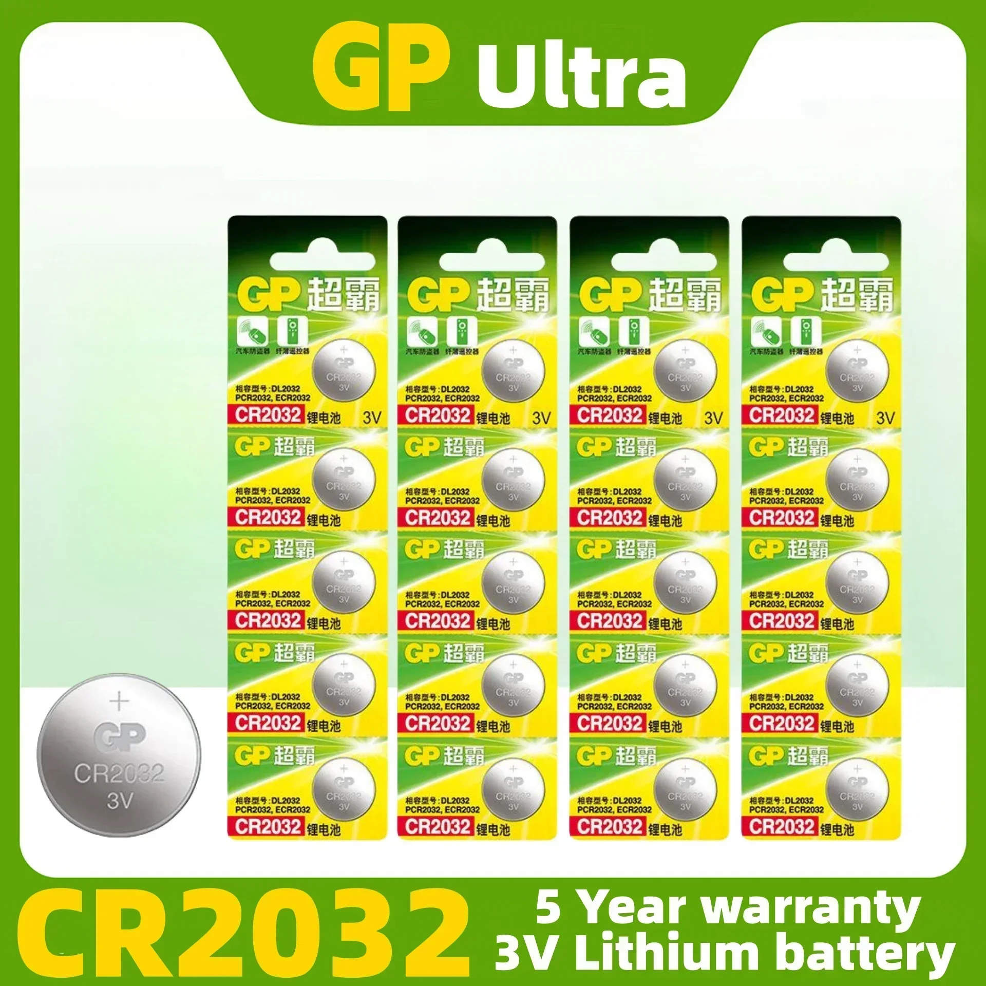 

5-100PCS 3V Lithium Battery GP CR2032 ECR2032 BR2032 DL2032 2032 Pilas Coin Cell Batteries for Car Remote Control Calculator