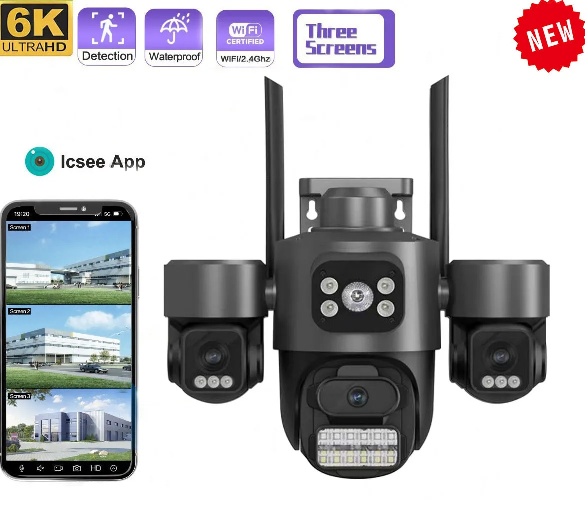 

Uzoom 6K Video Surveillance Camera 3 Lens Wifi Network CCTV Wireless 360 Monitor Outdoor Waterproof Security Cameras Icsee