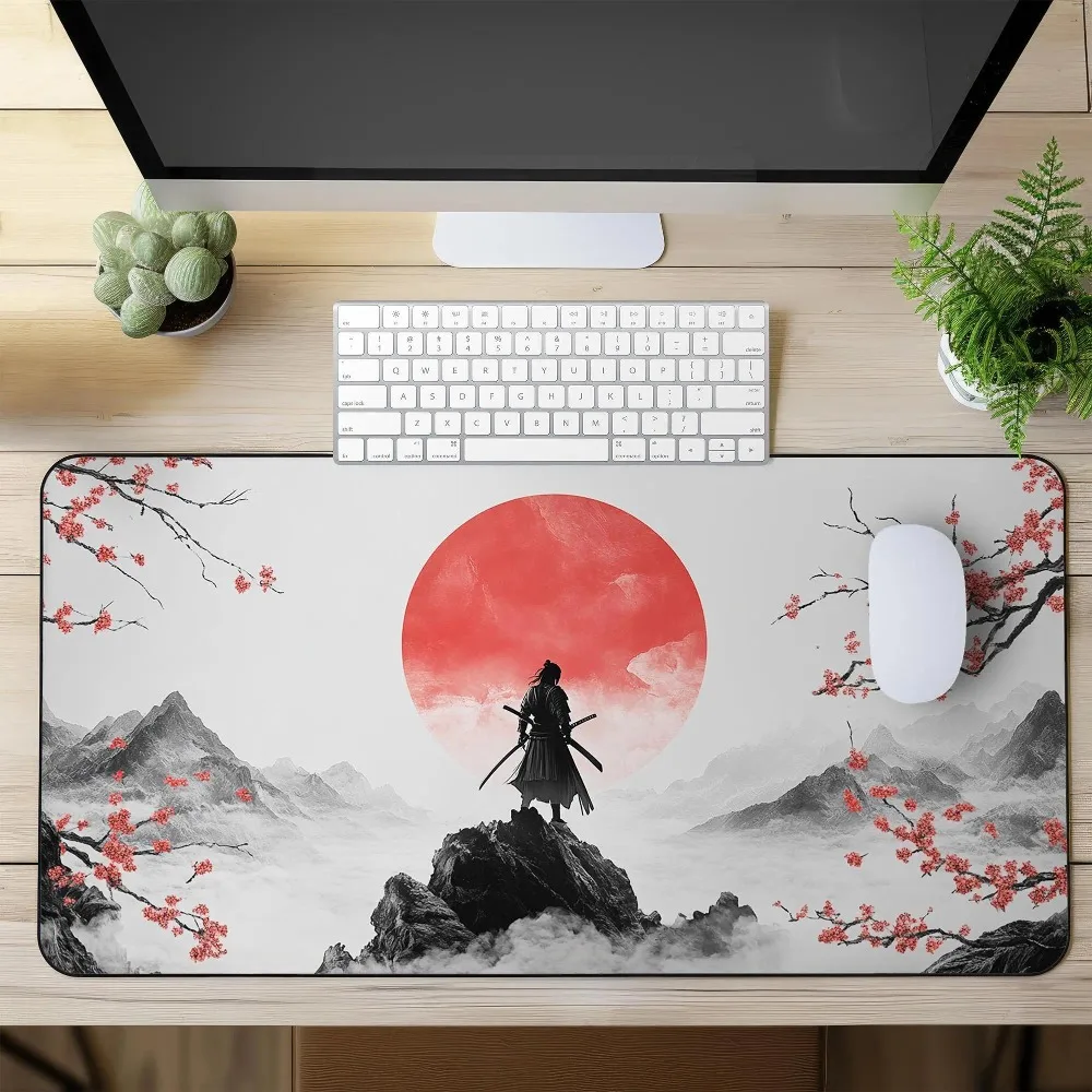 Desk Mat with Samurai & Red Sun Design - Gaming Mouse Pad XXL - Large Mousepad for Gamers, Office, Japanese-Inspired Decor