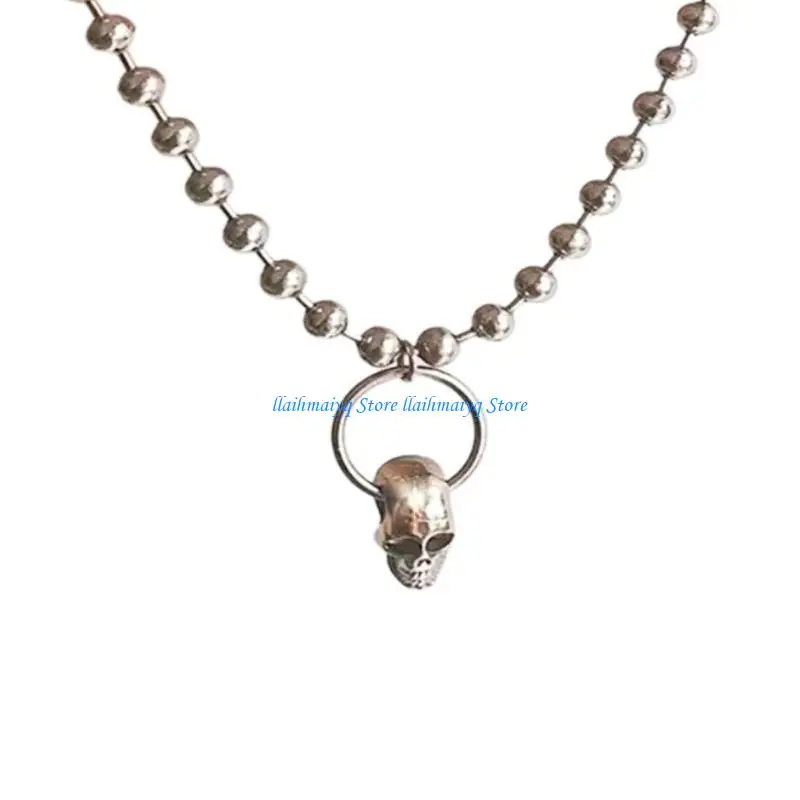 

573B Skull Pendant Necklace/Bracelet Punk Neckchain Gift for Goth Lovers