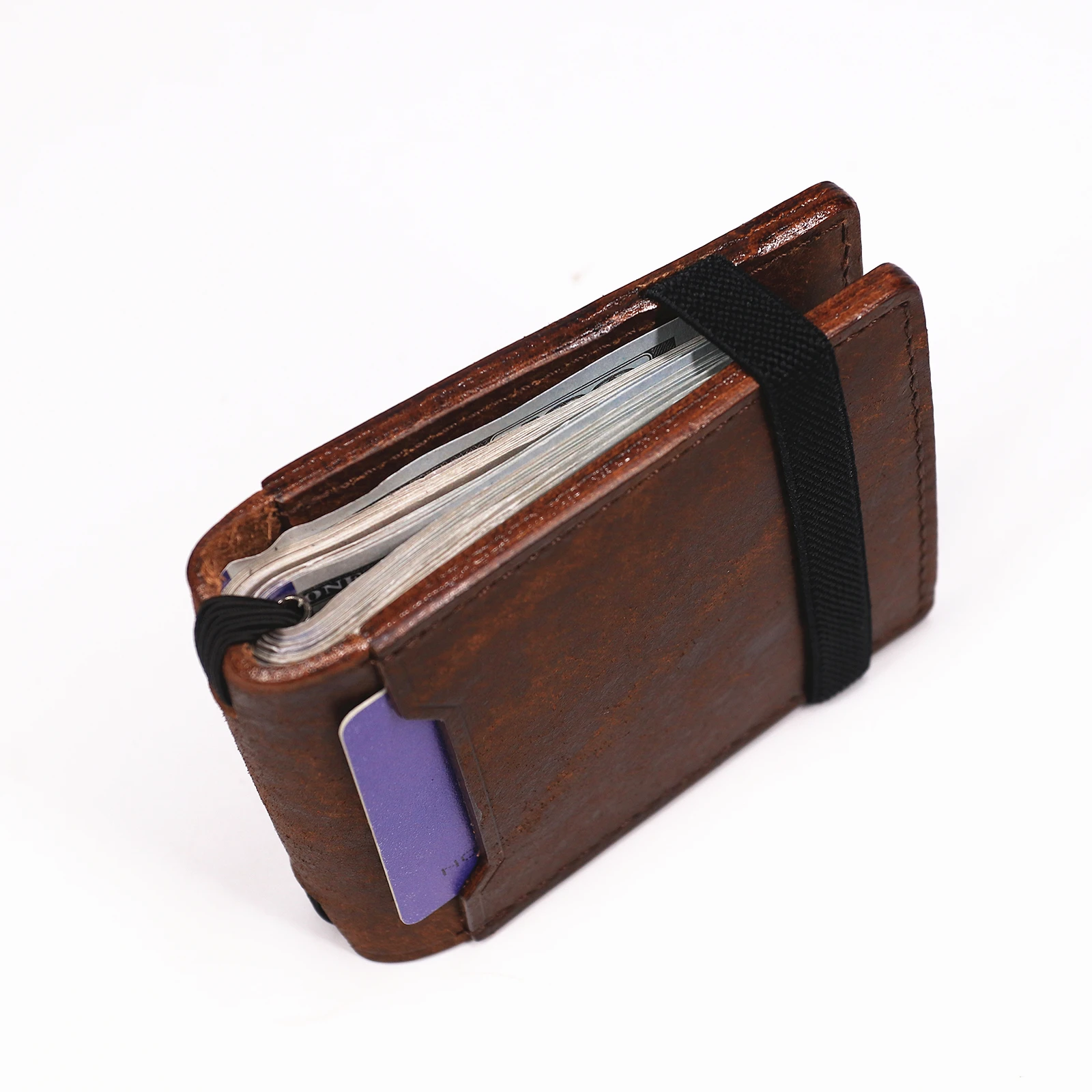 100 % echtes Leder, Geldbörse mit Magnetverschluss, schlanke Bifold-Geldbörse für Herren, Geldscheinklammer-Organizer mit Kartenhalter. – Detail 14
