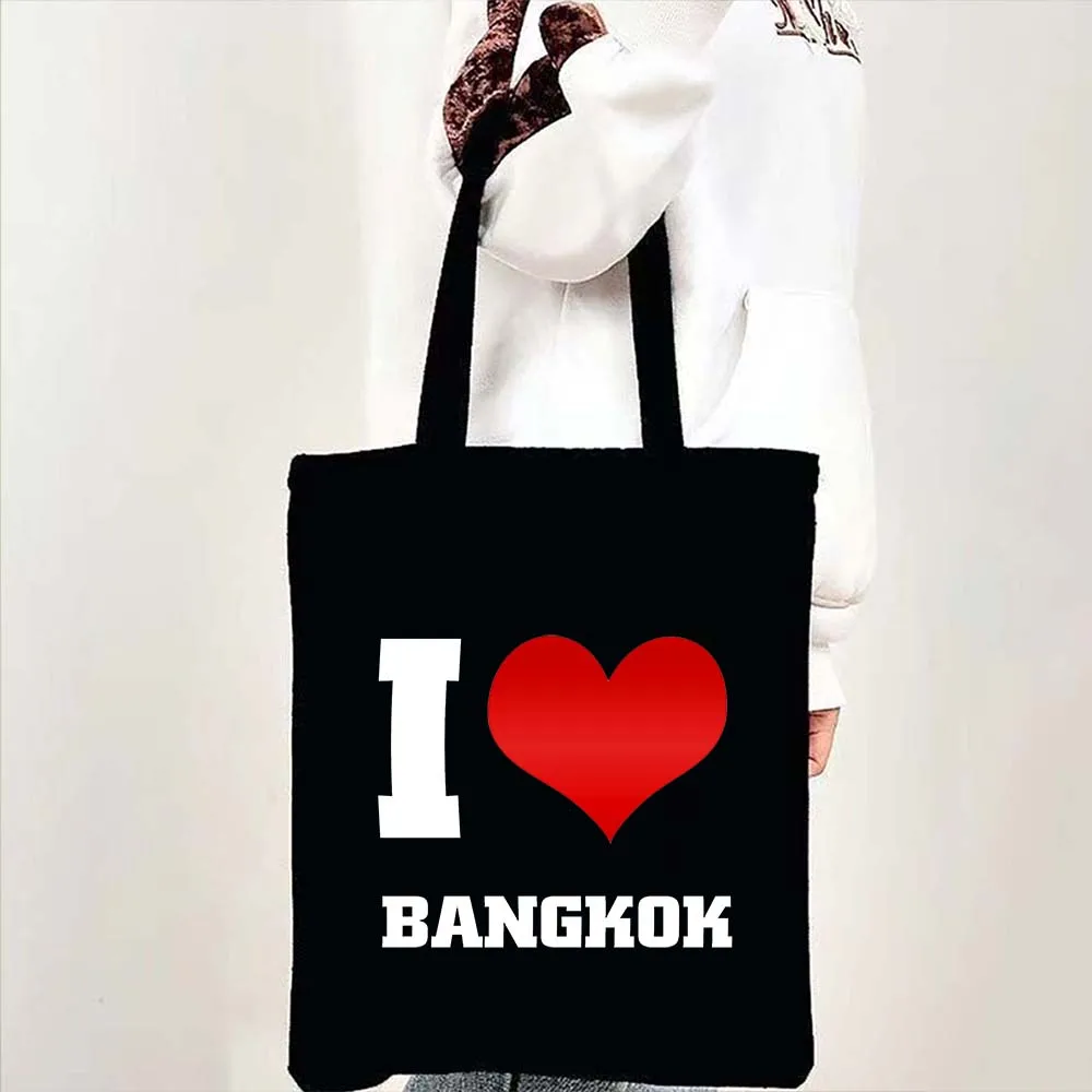 Retro Phuket Bangkok Thailand Flag Map Shoulder Canvas Tote Bag Tropics Elephant Koh Samui Beach Sunset Shopping Shopper Handbag