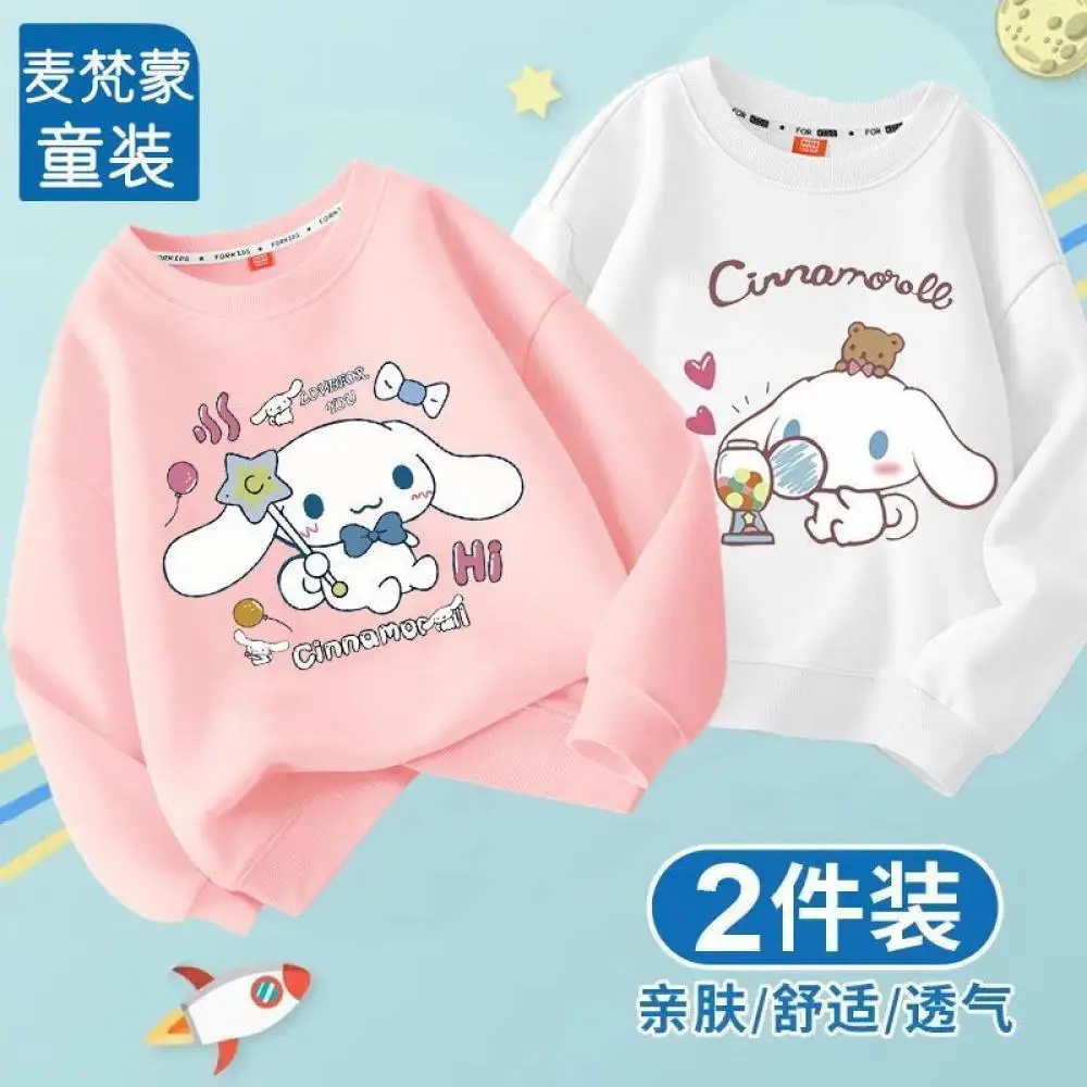 

Sanrio для девочек Cinnamoroll толстовки Kawaii пуловер из двух предметов толстовки с круглым вырезом детская повседневная детская футболка с длинными рукавами