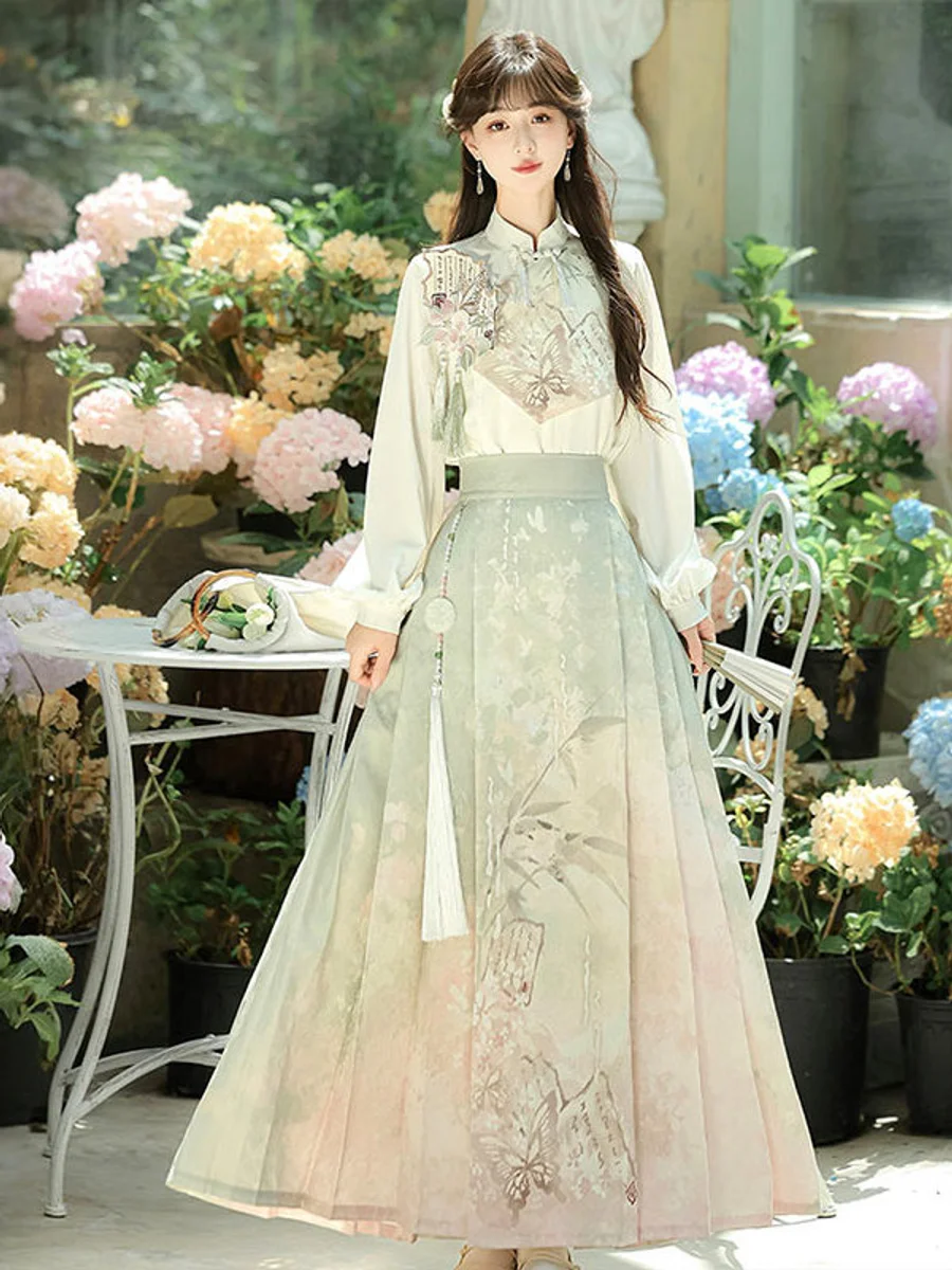 Designer's Gift Lolita Original Painting Fairy Hanfu Women's Chinese Style Han Element New Chinese Style Top And Skirt Set