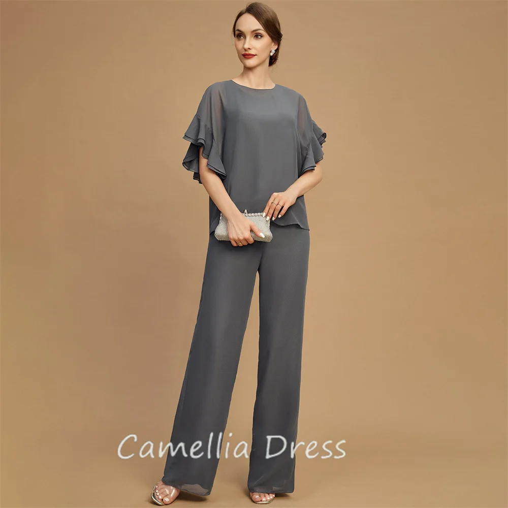 Nieuwe Ronde Hals Moeder Van De Bruid Jurk Jumpsuit Scheidt Vloer-Lengte Chiffon Jurken Formele Vestidos Mae Da Noiva Casamentos