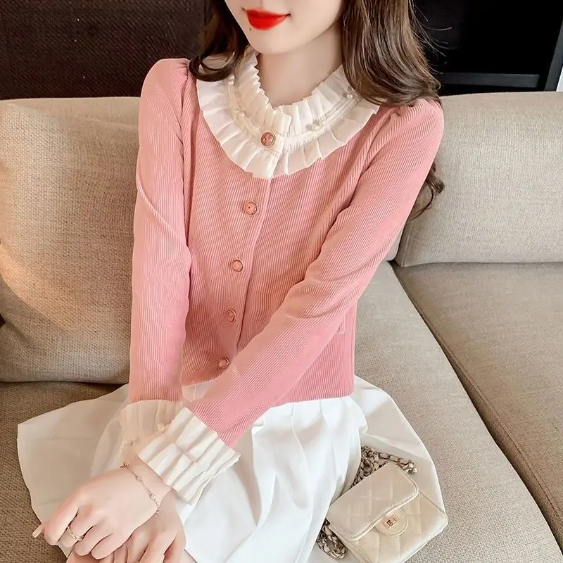 French Small Fragrance Pink Shirt Female Celebrity Temperament Short Cardigan Chic Top