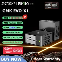 GMKtec EVO-X1 Mini PC AMD Ryzen AI 9 HX370 12 Core 24 Thread 32GB LPDDR5 1TB SSD XDNA 2 NPU AI Gaming PC